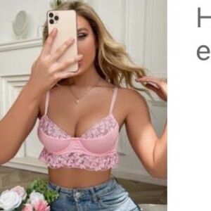 Pink Lace Trim Underwire Bra